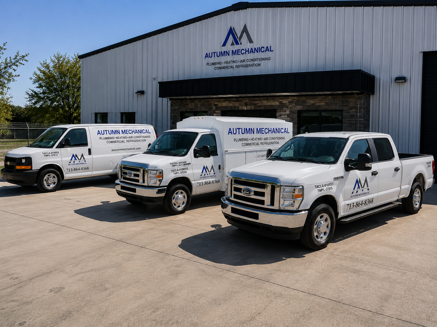 Fleet of branded contractor work trucks